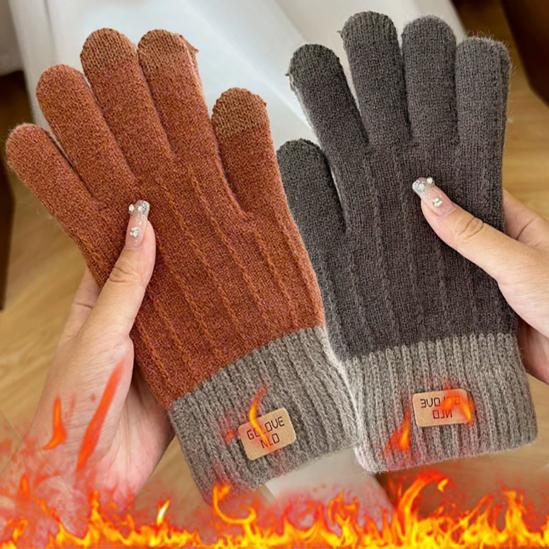 

Women Men Warm Screen Gloves Stretch Knitted Mittens Winter Keep Warm Full Finger Female Fashion Crochet Riding Skiing Gloves