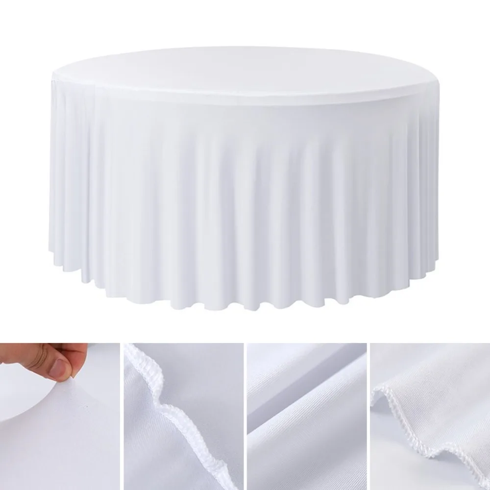 Washable Round Tablecloth Wrinkle-Free Stretch Fitted Elastic Table Skirt Elastic Ruffle Pleated Skirt Table Cover Events