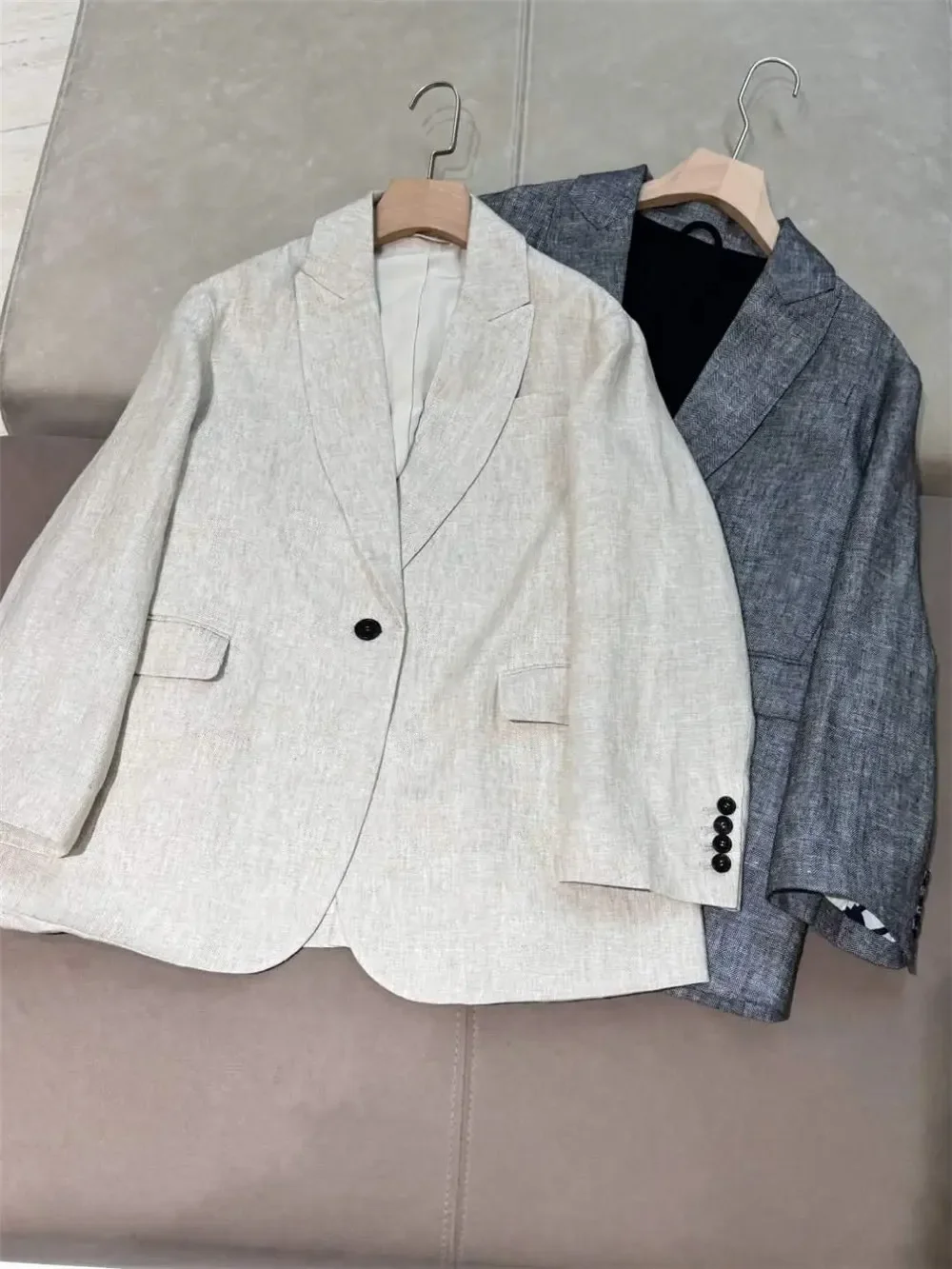 Chaqueta de traje de lino para mujer Primavera 2025 Blazer de mujer de moda de manga larga con un solo botón con muescas