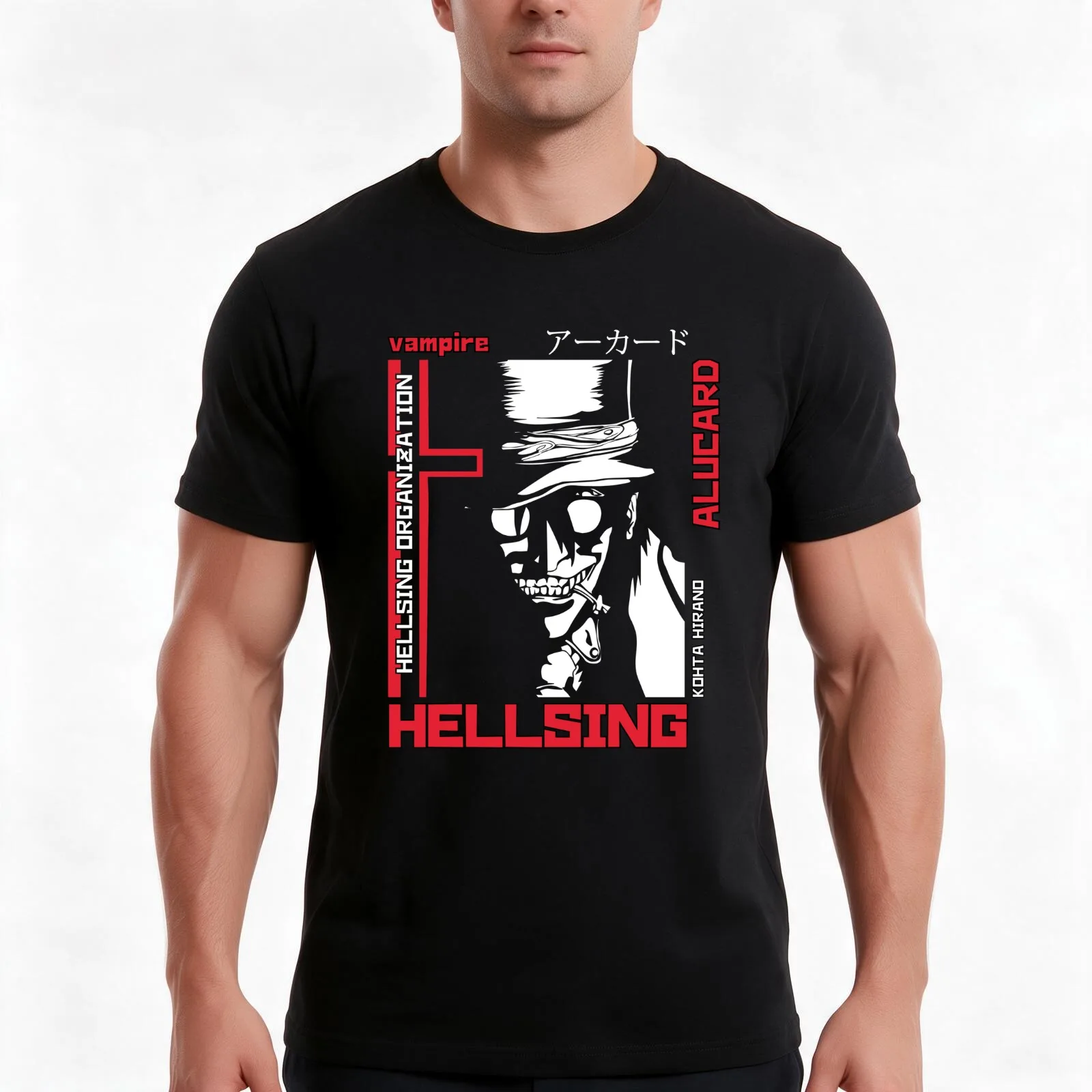Hellsing T-Shirt, Summer Casual Cotton Tee, Oversized Streetwear Tops, Vintage Graphic Print, Loose Fit Short Sleeve