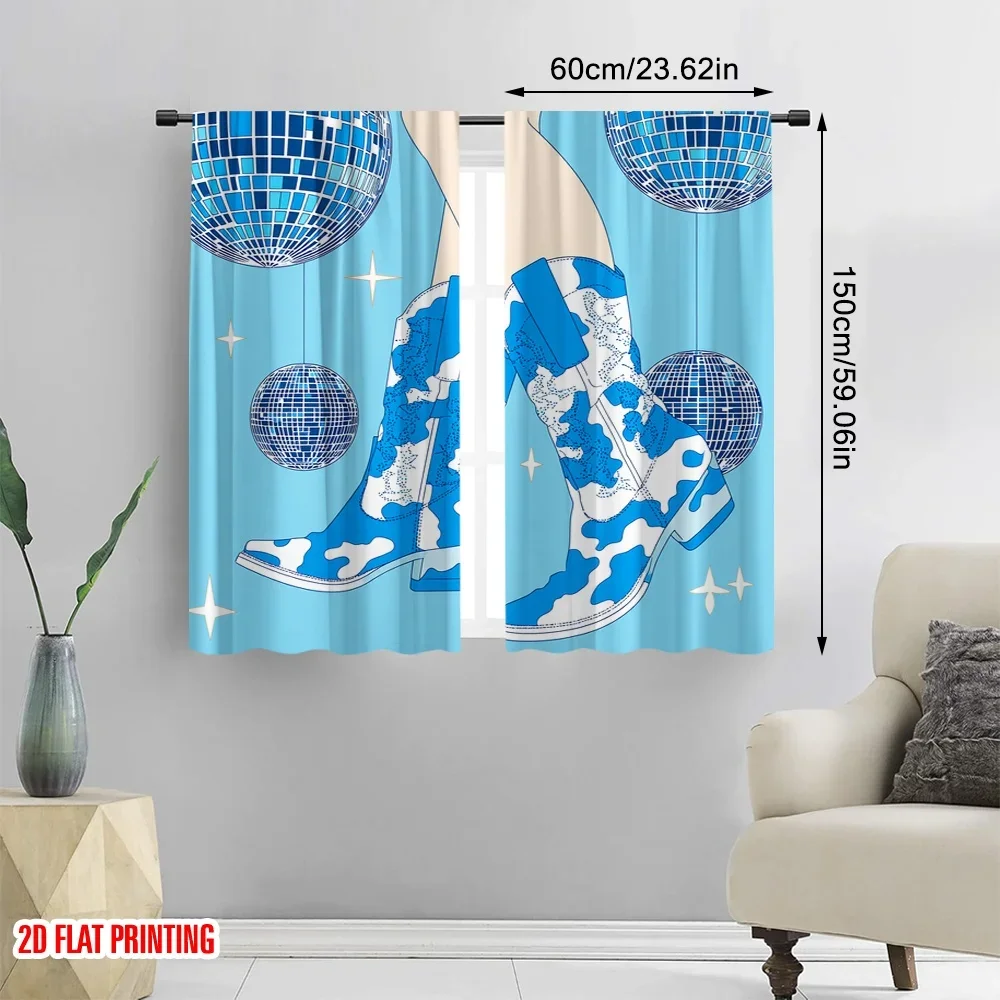 2pcs Blue Disco Ball Sneakers Print Curtains Digital Printed Window Curtains Pair for Living Room Bedroom Decor