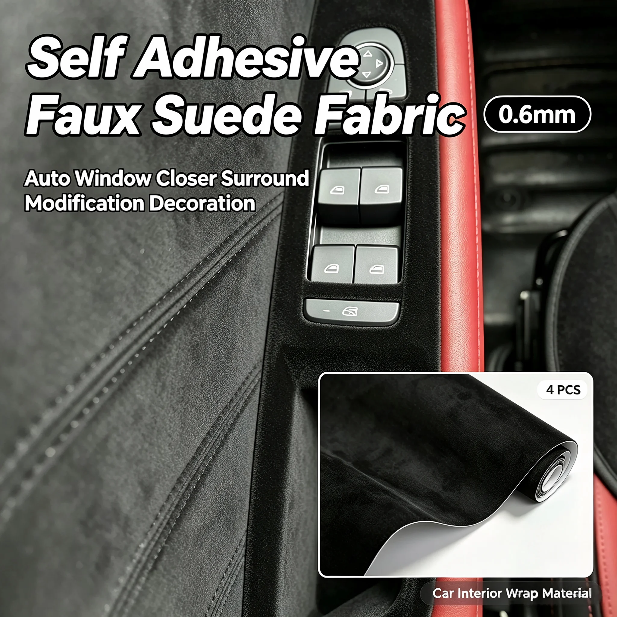 4Pcs 10×80cm 0.6mm Self Adhesive Faux Suede Fabric, Interior Wrap Material For Auto Window Closer Surround Panel Modification