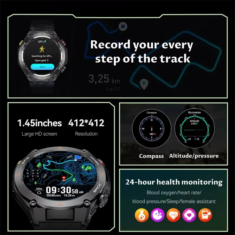 For Xiaomi GPS Smart Watch Men 1.45