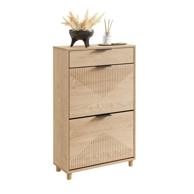 SoBuy FSR212-N schuhschrank schmal - schuhschrank Holz 24cm breit, große Kapazität für Schuhe bis Größe 47, nordisches Design, ideal für Flur, Eingangsbereich, Familie, Farbe Holz, Maße 60x24x95cm