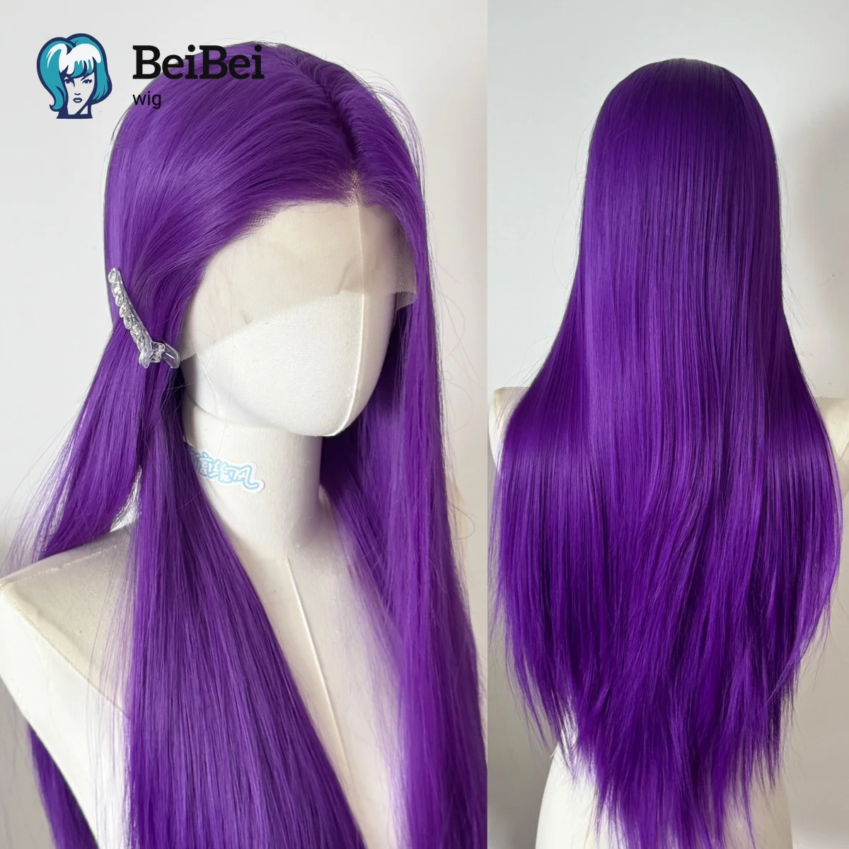 

Purple Synthetic Frontal Lace Wig 26 Inch Long Straight Bright Purple Lace Front Wigs Heat Resistant Fibe for Women Cosplay Use
