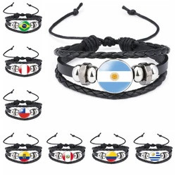 Popular Jewelry Glass Pendant Leather Bracelet South American Countries Multi-layer Woven Bracelet Argentina, Brazil