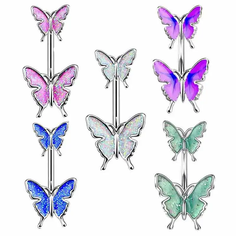 Wholesales Belly Button Rings Butterfly Navel Piercing 5 colors mix cheap price belly body jewelry navel bar for women