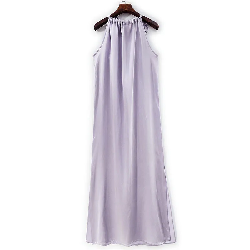 BirdTree-Silk Elegant Vest Dress, Halter Sleeveless Lace-up, Women Fashion Sexy Commute Solid Dresses, 2025 Autumn D5O895CC