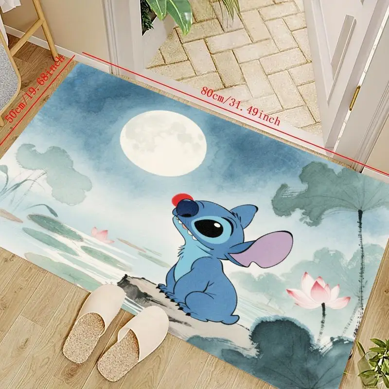 

1PC Cute Disney Lilo & Stitch Character Moonlight Lotus Theme Soft Absorbent Non-Slip Doormat Floor Mat Rug (50x80cm/19.68x31.49