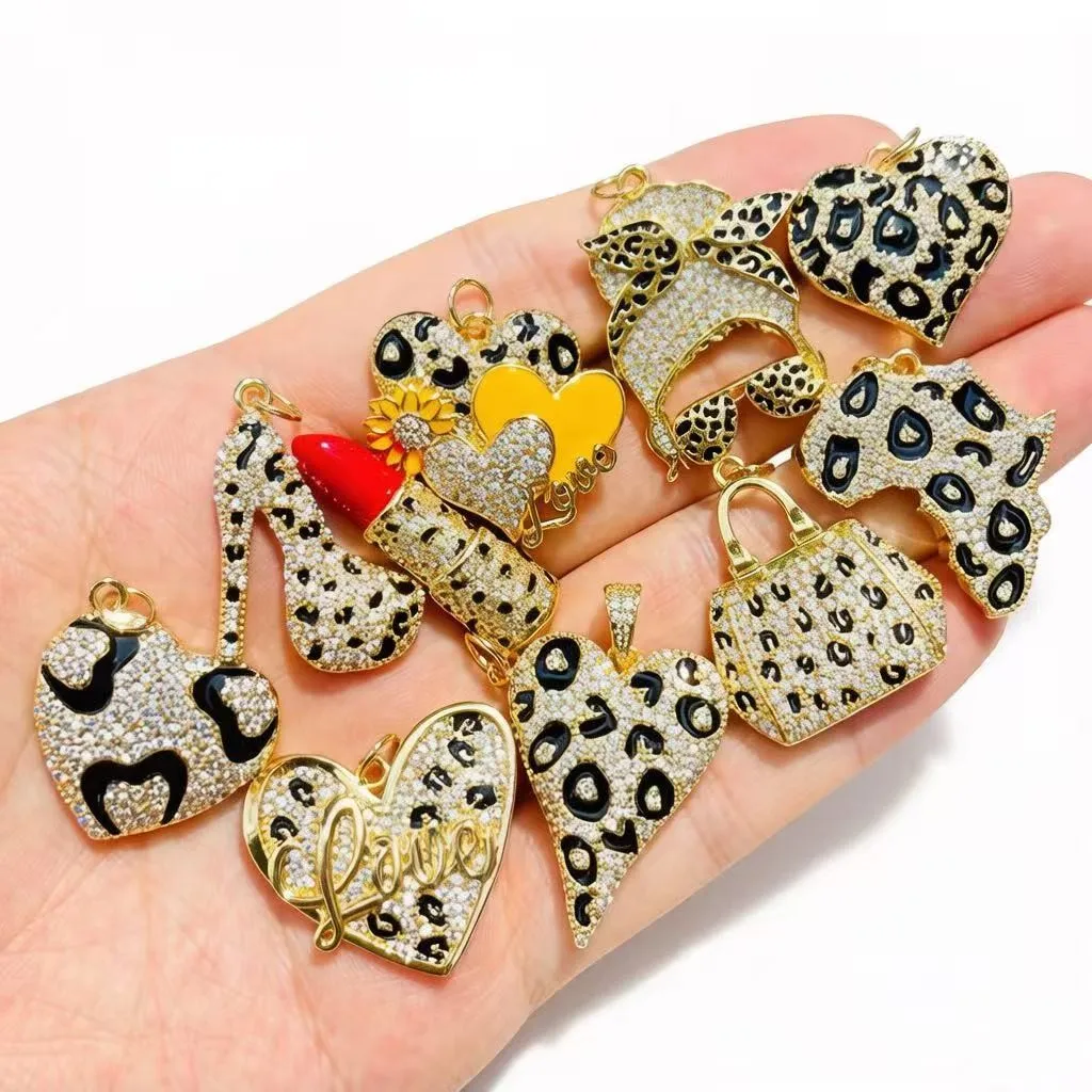 10Pcs/Lot Gold Plated Leopard Pendants