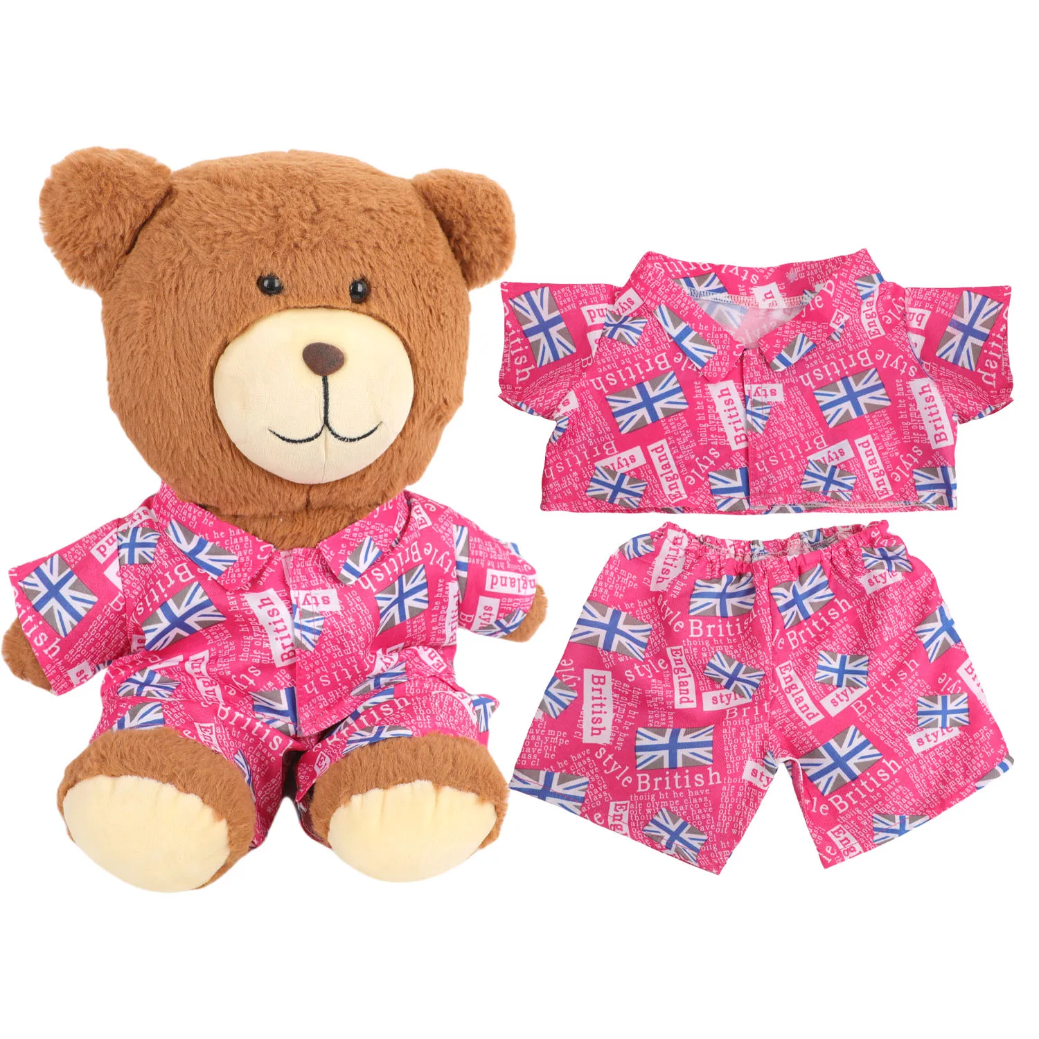 42cm Plush Bear Clothes Cartoon Print Shirt & Shorts Set, Casual Summer Outfit for 16-18 Inch Teddy Bear & Plush Dolls Toy Gift
