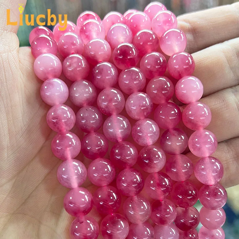 Naturstein Rose Rot Perles de Calcedoine Glatte Perlen für Schmuckherstellung DIY Frau Armbänder Ohrringe 15" Strang 6/8/10/12mm – Detail 4