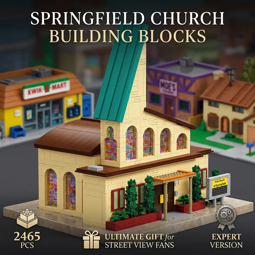 

2465PCS Springfield Church Architecture Model Anime Modular City Street View Building Blocks LED Toys Gift for Adults Kids ﻿