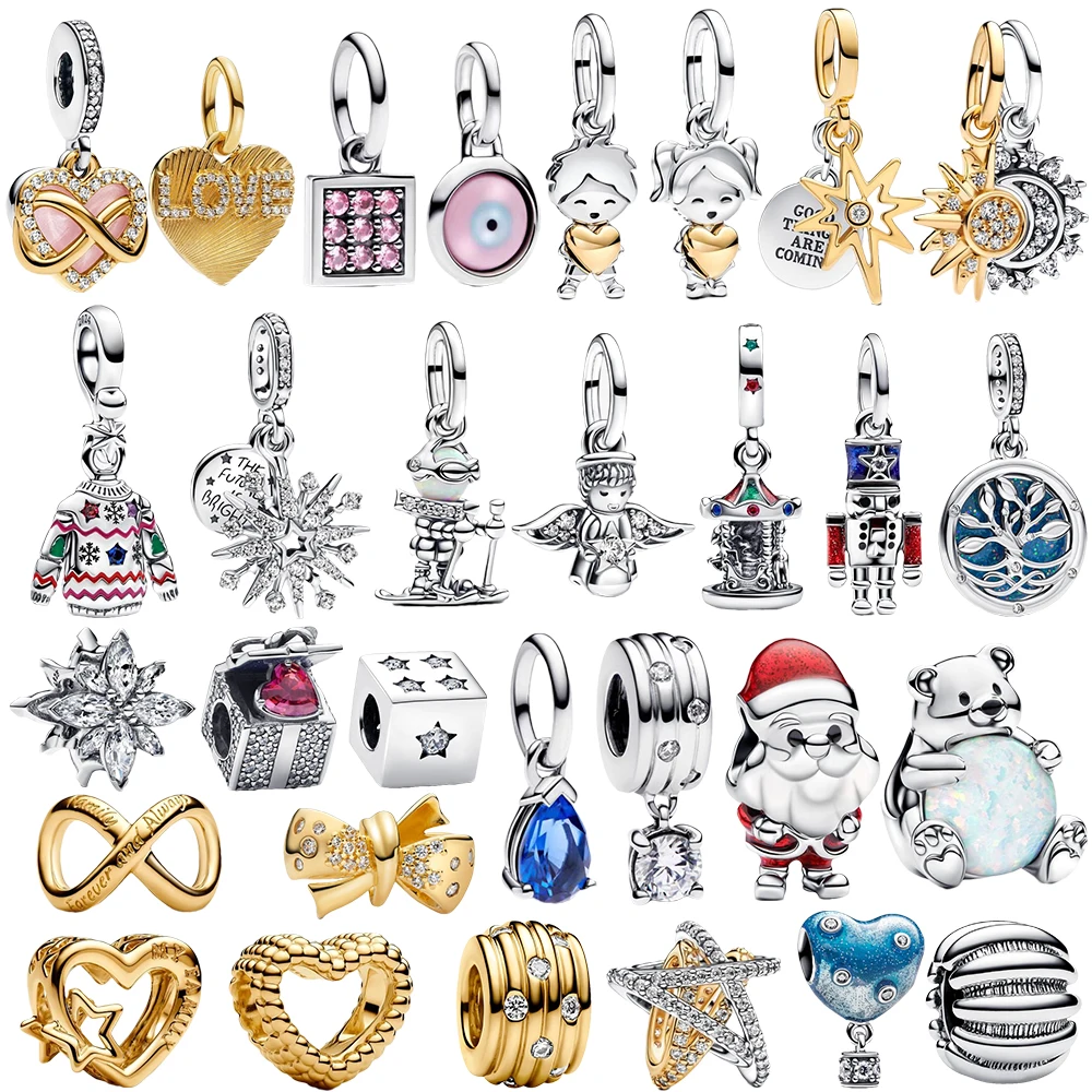 2024 New Popular Fashion Christmas Winter Collection Moon Sparkling Crossover Star Bow Lucky Heart Sun Dangle Polar Bear Charm