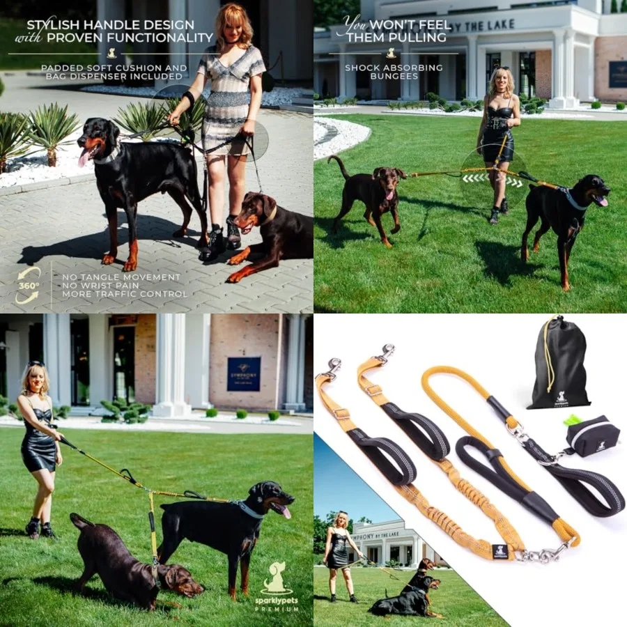 

Double Leash Two Shock Absorbing Anti Pull Double Lead Medium and Large Breeds with Dual Leash Attachment