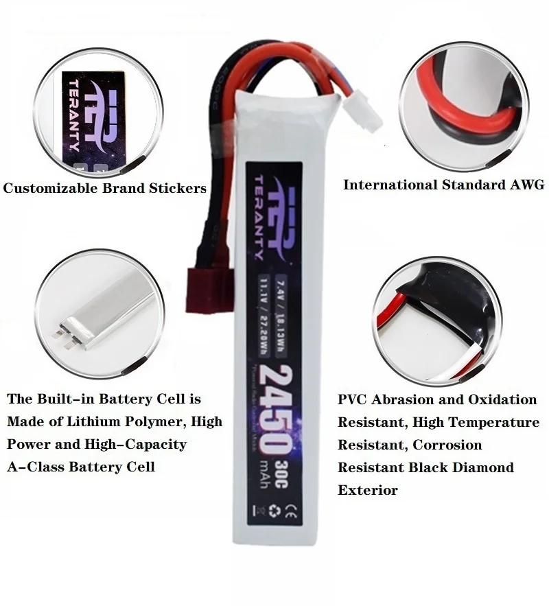 11.1V 3S 2450mAh 30C LiPo Battery with Deans T Plug High Discharge for Airsoft Water Gun RC Vehicle