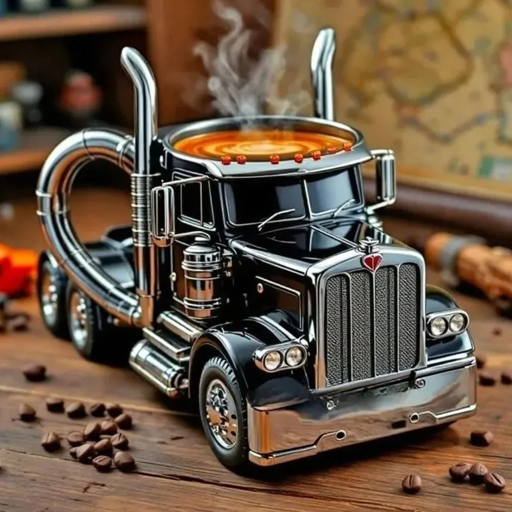 Handcrafted Truck Coffee Mug 11 Ounces Semi-trailer Shaped Unique Gift For Coffee And Truck Lovers Truck Driver Gifts