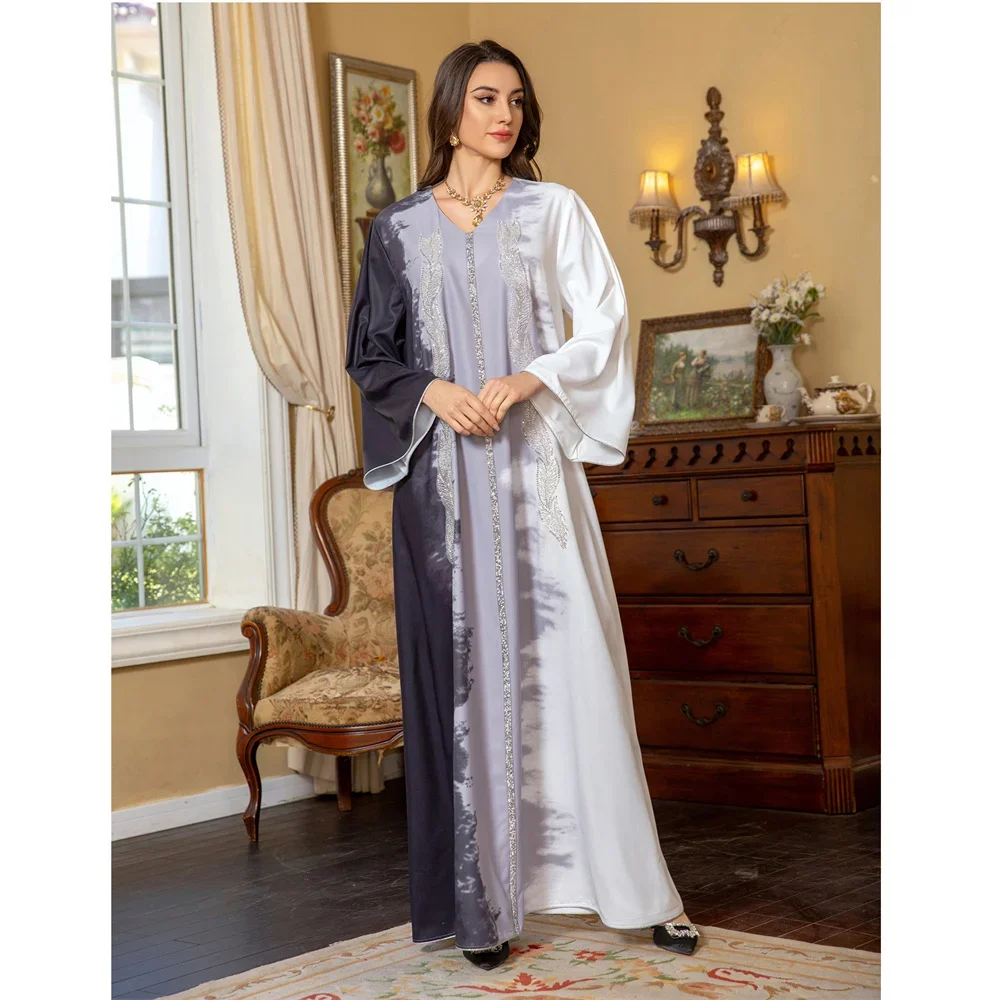 Beaded Embroidery Abaya for Women Muslim Dubai Turkey Kaftan Eid Mubarak Islamic Jalabiya Marocain Robe Ramadan Dress Djellaba