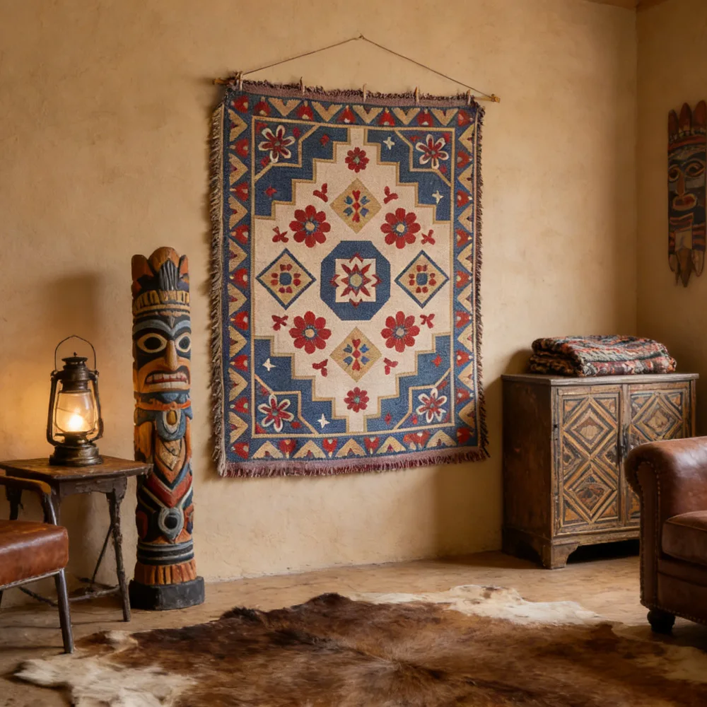 YFY ethnic style hanging cloth retro geometric wall decoration fabric hanging painting cotton yarn fringed tapestry
