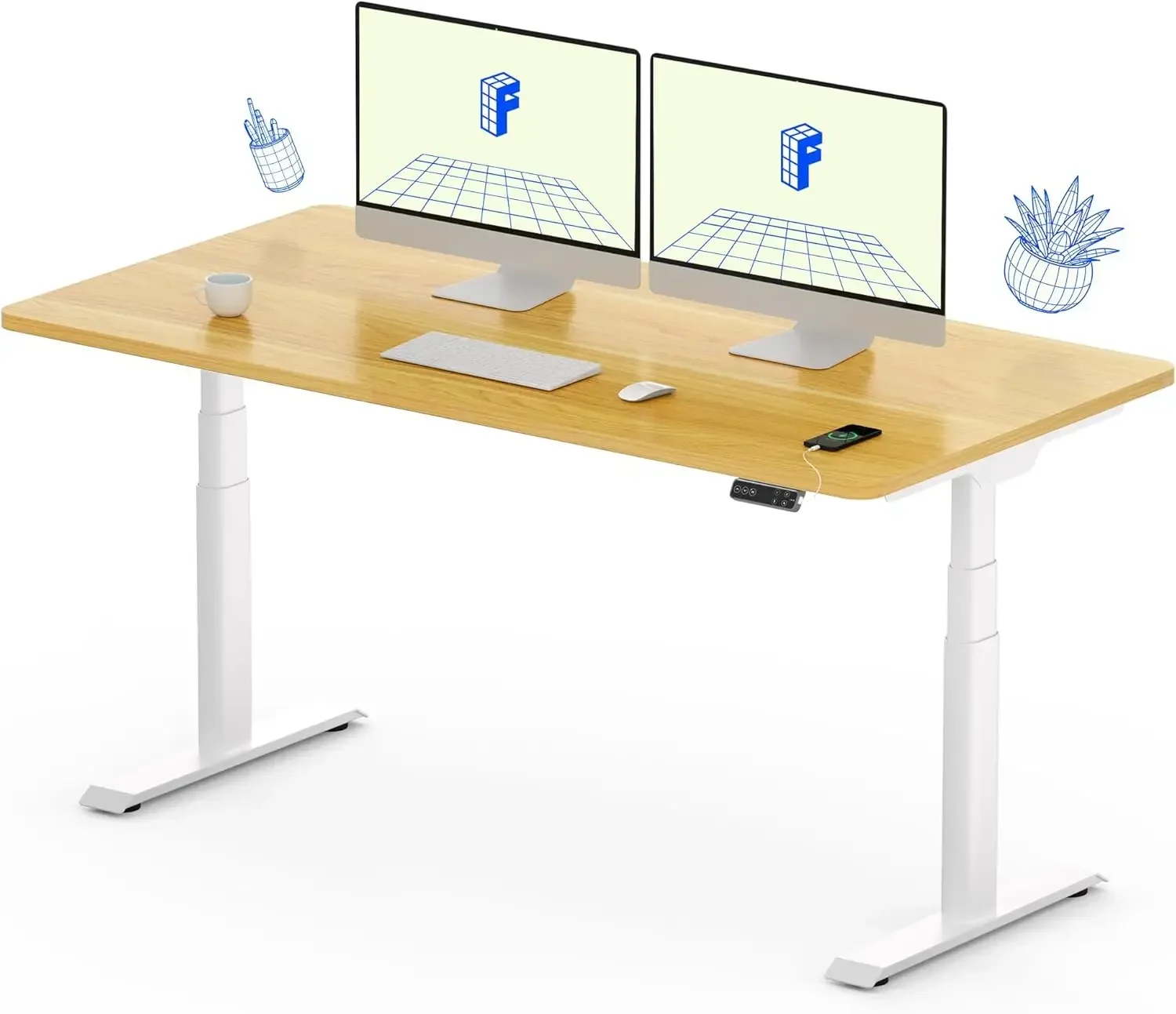 Dual Motor 3 Stages Standing Desk 55x28 Inch Oval Leg Whole-Piece Board Electric Height Adjustable Desk