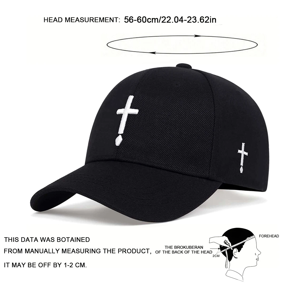 Unisex Einfache Baseballkappen mit Kreuz- und Wassertropfen-Stickerei für Frühling und Herbst, Verstellbare Freizeitmütze, Sonnenschutzhut – Detail 7