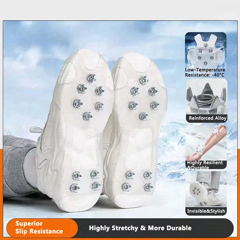 

Anti Slip Ice Cleats with 10 pieces Spikes Winter Outdoor Grippers Tractions Cleats for Climbing Hiking Skiing