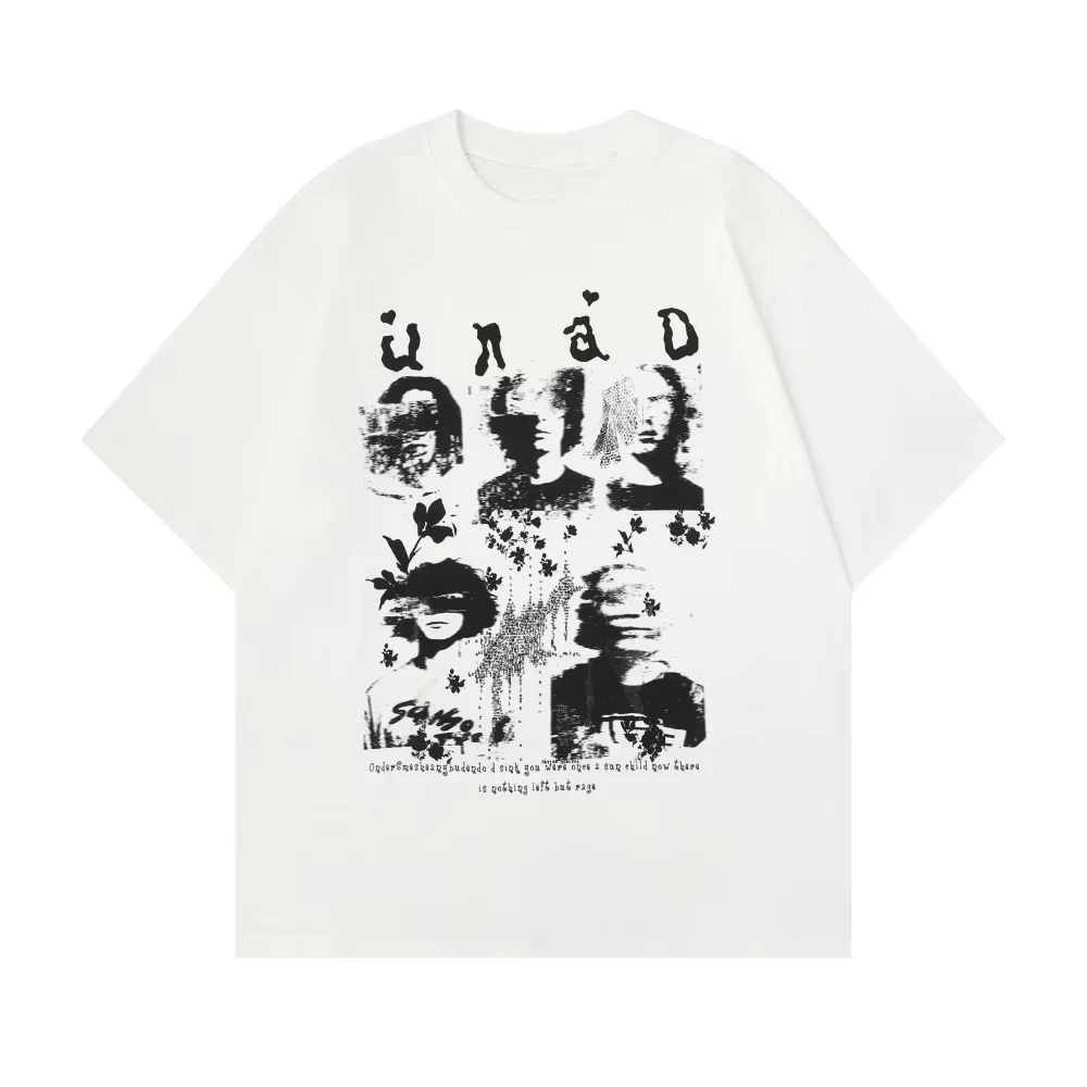 2026 New Portrait Print Short Sleeve T-shirt Mens Summer Retro Casual Half-Sleeve Loose Cotton Crew Neck Tee