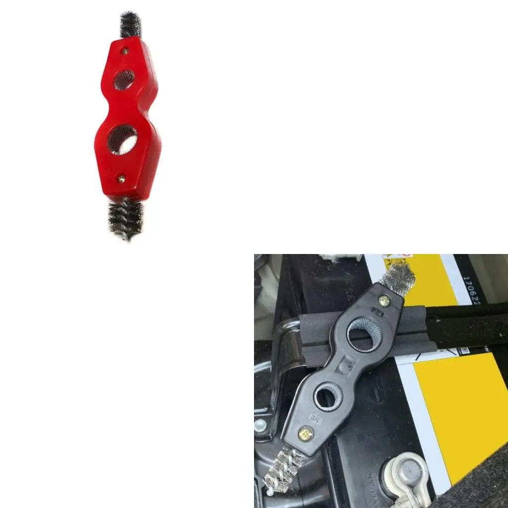 XA6H Car Battery Terminals Brush Internal External Thread Wire Brush Multifunction Double Head Double Hole Rust Cleaning Tool