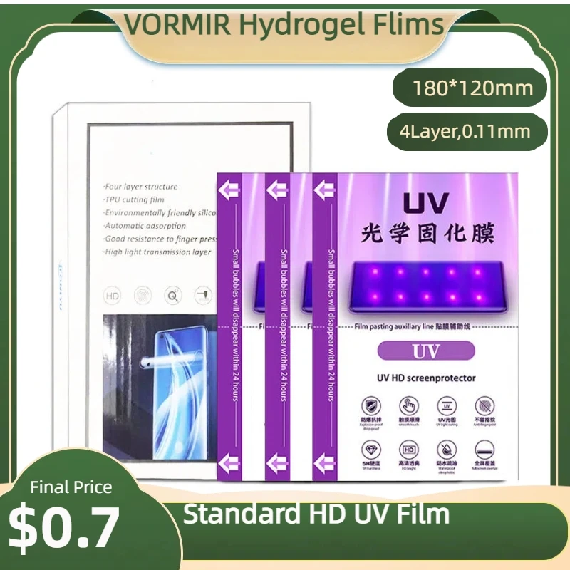 

FONLYU Factory Customized Standard HD UV Film180 *120mm Frosted UV Curing Hydrogel Screen Protector Mobile Phone Protective Film