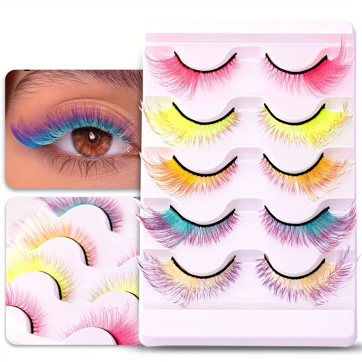 5 Pairs Colored Lashes Cat Eye False Lashes Faux Mink Lashes With Color Natural Fluffy Eyelashes suited Cosplay Makeup Tool