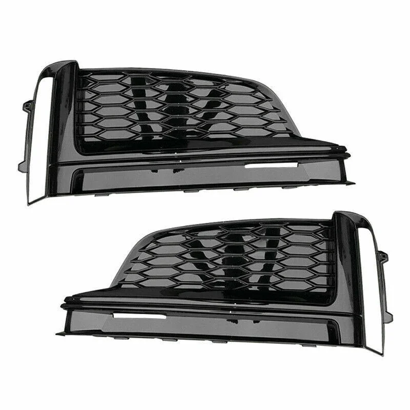 2pcs Front Bumper Fog Light Grille Grill Cover Black For Audi A5 S5 Sline S-line 2017 2018 2019 2020 8W6807681F 8W6807682F