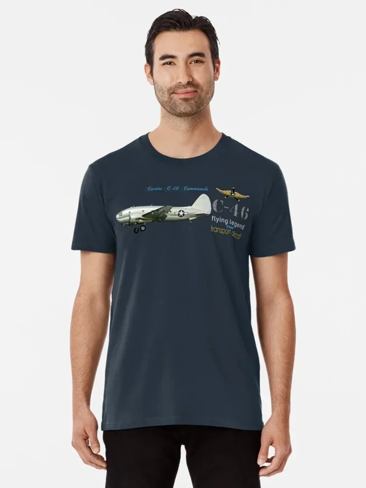 USAF C-46 Commando Transport Aircraft T Shirt. New 100% Cotton Short Sleeve O-Neck Casual T-shirts Loose Top Size S-3XL