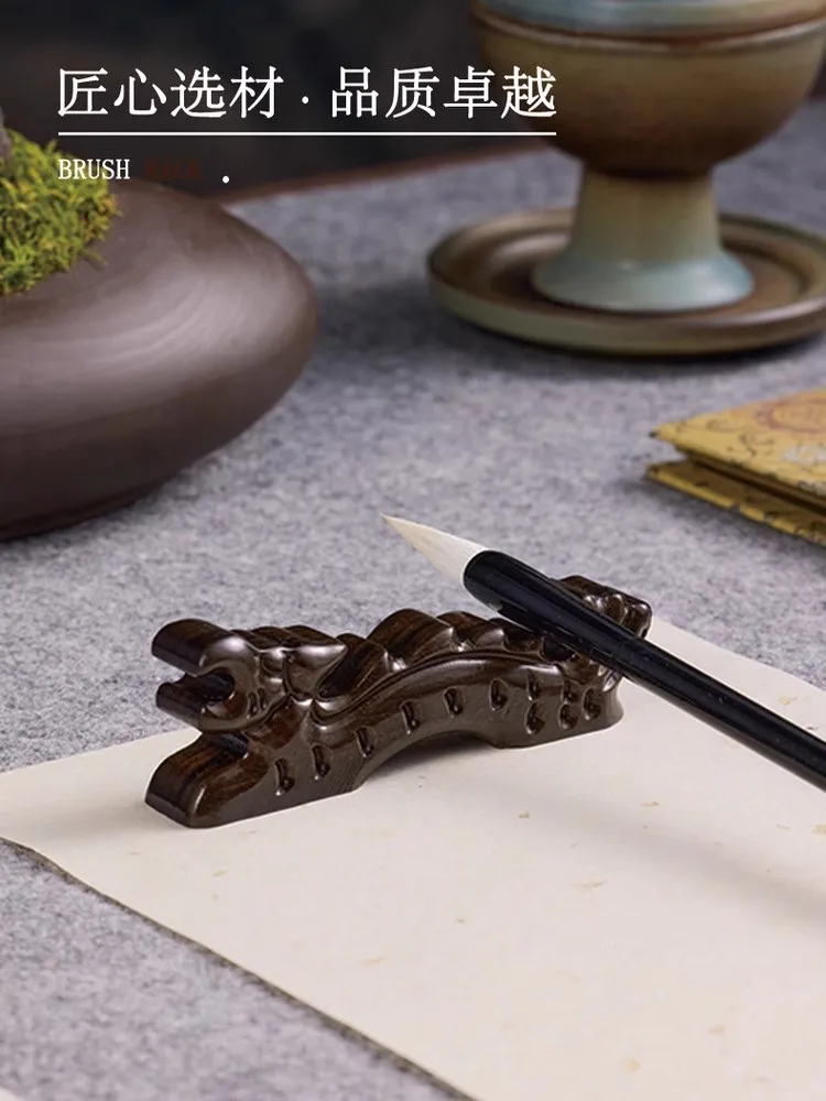 Natural Rosewood Root Carving Brush Rest - Chinese Style Desk Organizer for Calligraphy Writing Pen Holder