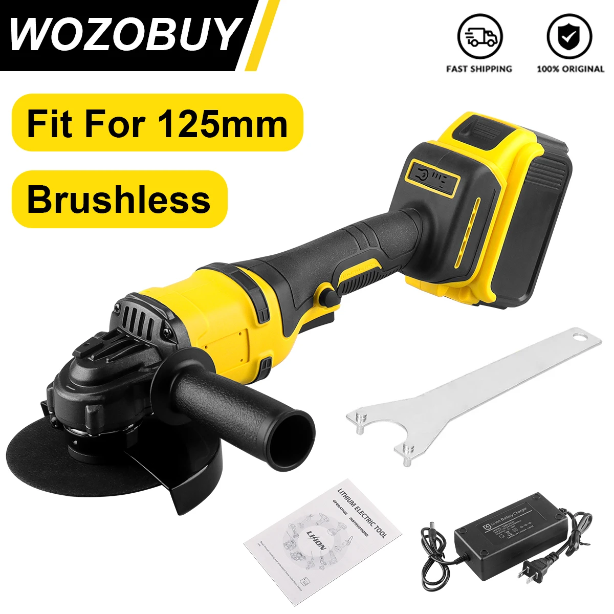 125mm Brushless Angle Grinder Polishing Cutting Machine 21v Cordless Electric Angle Grinder Power Tool for Ceramic Tile Wood