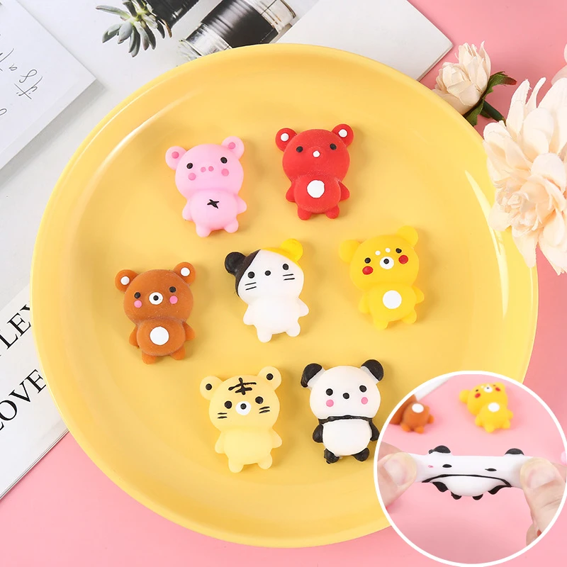 5pcs Cute Animal Squeeze Toy Cute TPR Soft Rubber Cat Bear Tiger Panda Squeeze Pinch Stress Relief Toys For Kids Adults Gift