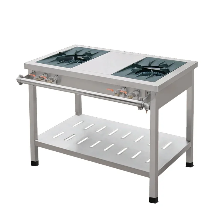 Commercial Chinese Gas Wok 3 Burner Cooking Range and Shelf