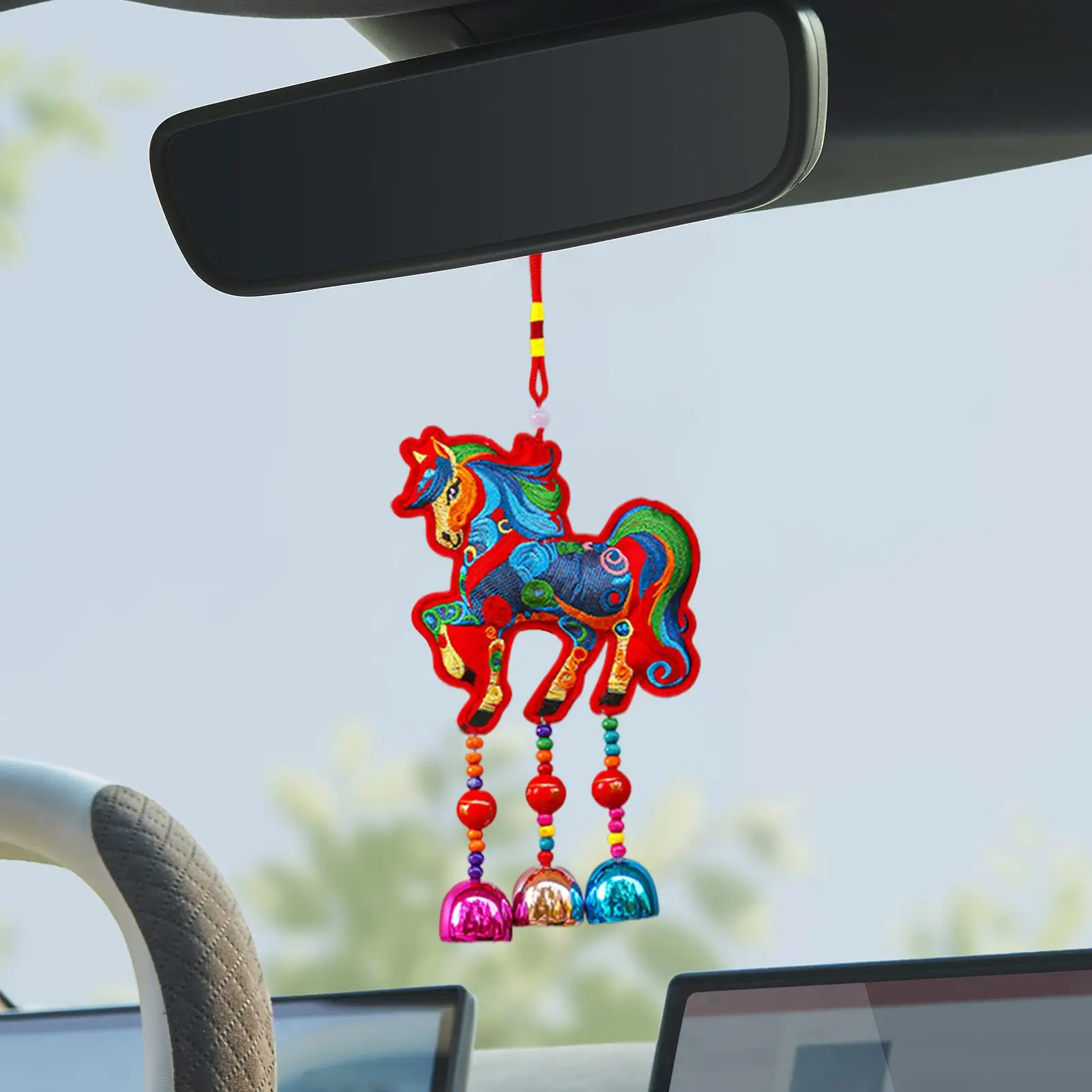 Year Of The Horse Car Pendant With Tassel And Bell Portable Embroidered Charm Chinese New Year Decor For Bags Shop Window Home view 5