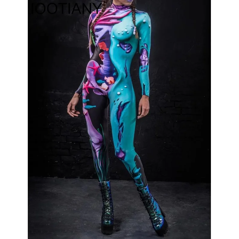 IOOTIANY 3D Printing Robot Punk Jumpsuit Catsuit Sexy Women Cosplay Costumes Zentai Halloween Bodysuit 2023 OI1084