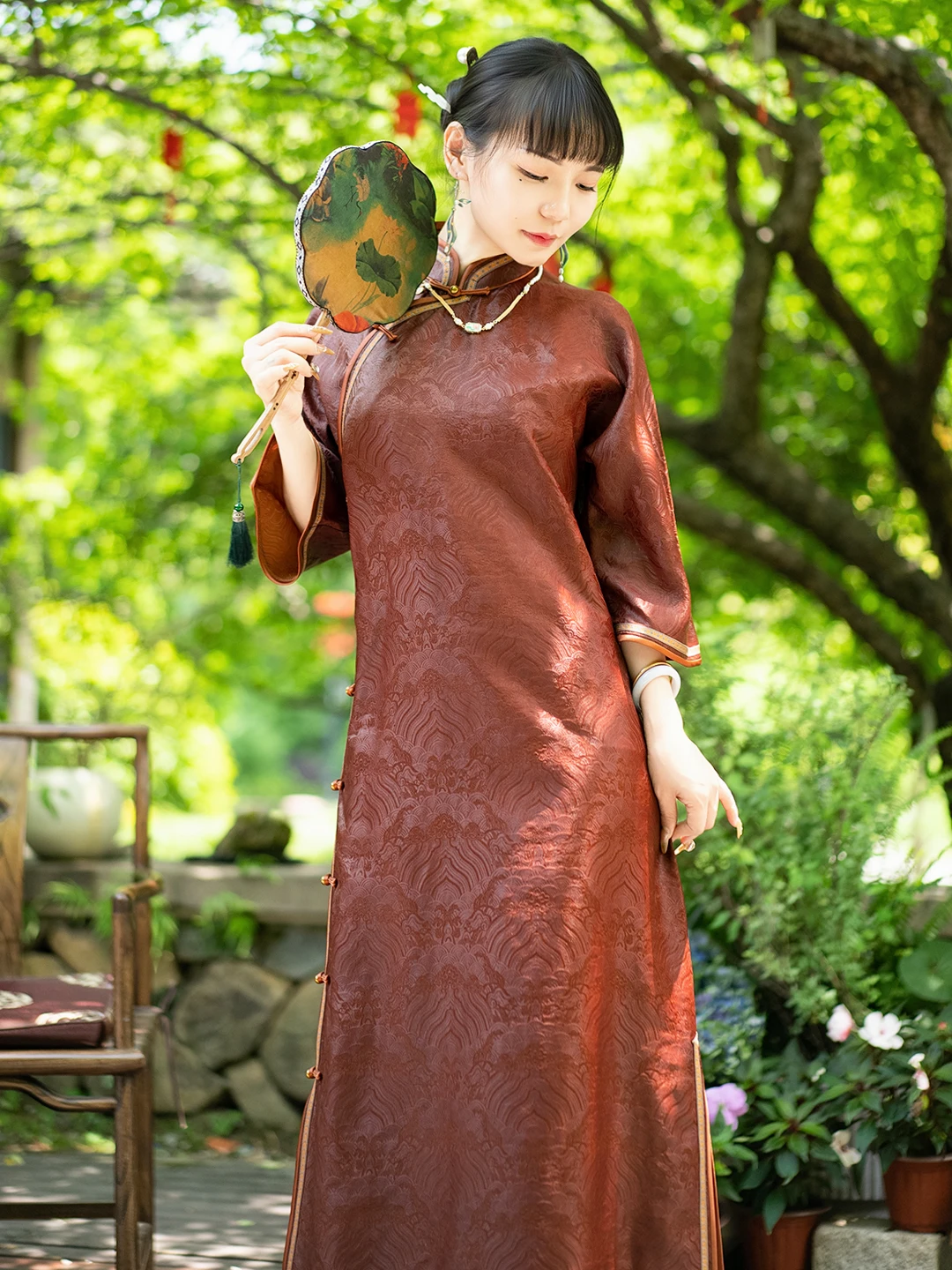 

Шелковая ткань с узором «Красное облако» и водными мотивами, свободный крой, женская одежда в стиле Ханьфу, лето 2025, другие материалы, 00% шелк