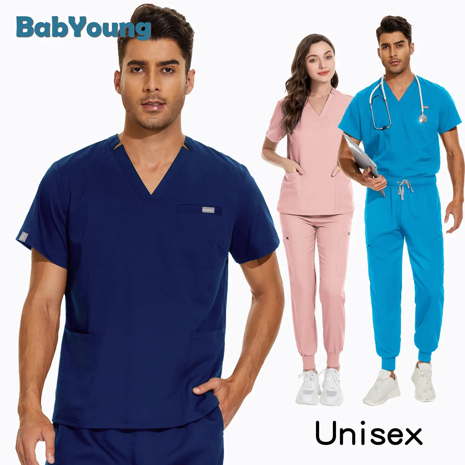 Abbigliamento donna all'ingrosso Scrub Suit uniforme infermieristica per uomo set di Scrub per infermiere mediche Stretch Quick-dry