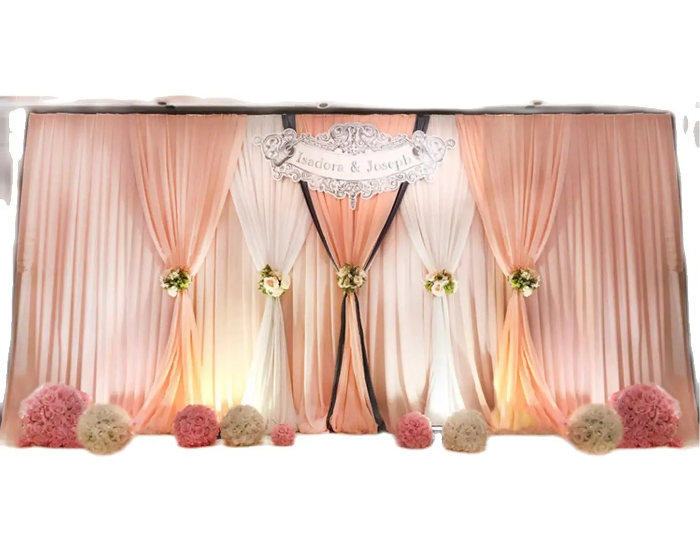 20X10ft Champagne Swag wedding backdrop pink curtain drape White Drapes Wedding Decoration Party  Stage Background