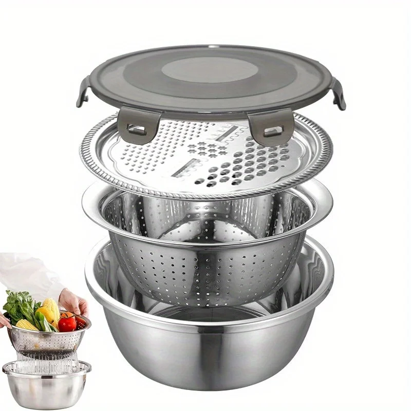 Multifunctional Stainless Steel Kitchen Graters Vegetable Slicer Vegetable Cutter Drain Basket Set Fruit Drain Basin