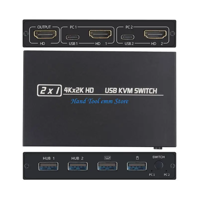 H37F High Clear KVM HDTV Switcher 2 مع واجهات USB و Adaptives Edid لاستخدام المكتب مناسبًا لغرفة الكمبيوتر #2