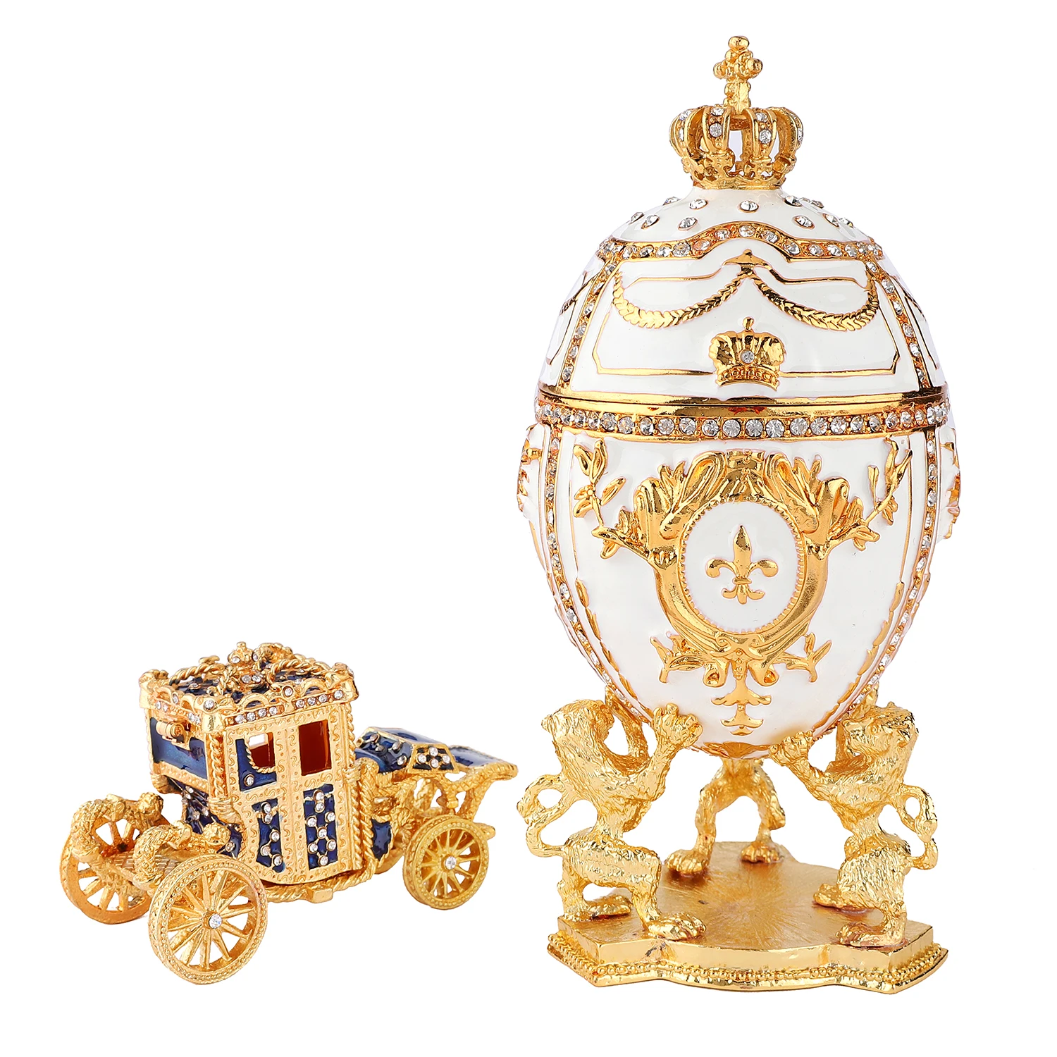 QIFU Large Royal Red Purple White Easter Faberge Egg Style Money Trinket Box Gifts