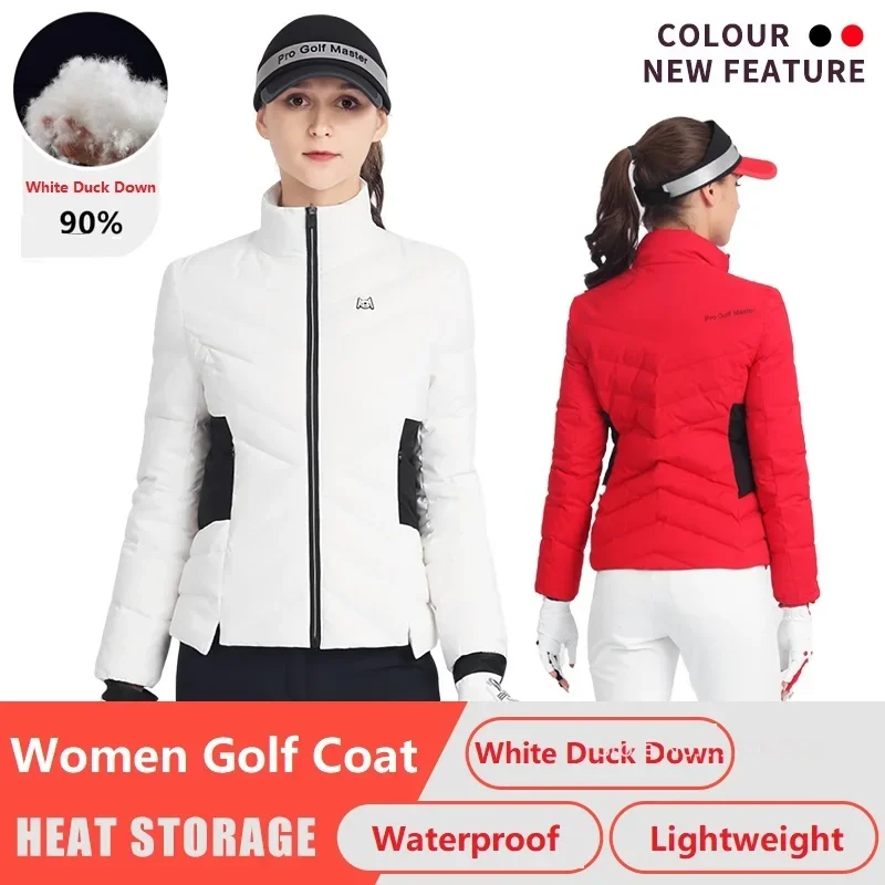 Pgm pato branco para baixo casaco de golfe feminino inverno leve jaquetas de golfe senhoras gola lapela quente outerwear jaquetas à prova dwaterproof água