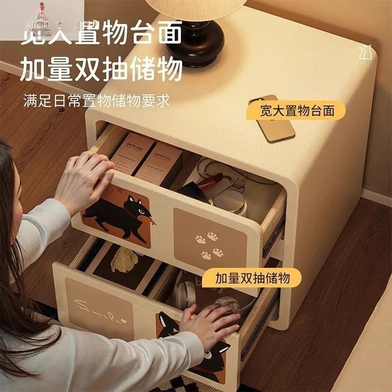 Children's bedside table household bedroom light luxury high sense 2025 popular bedside cabinet small solid wood new cute