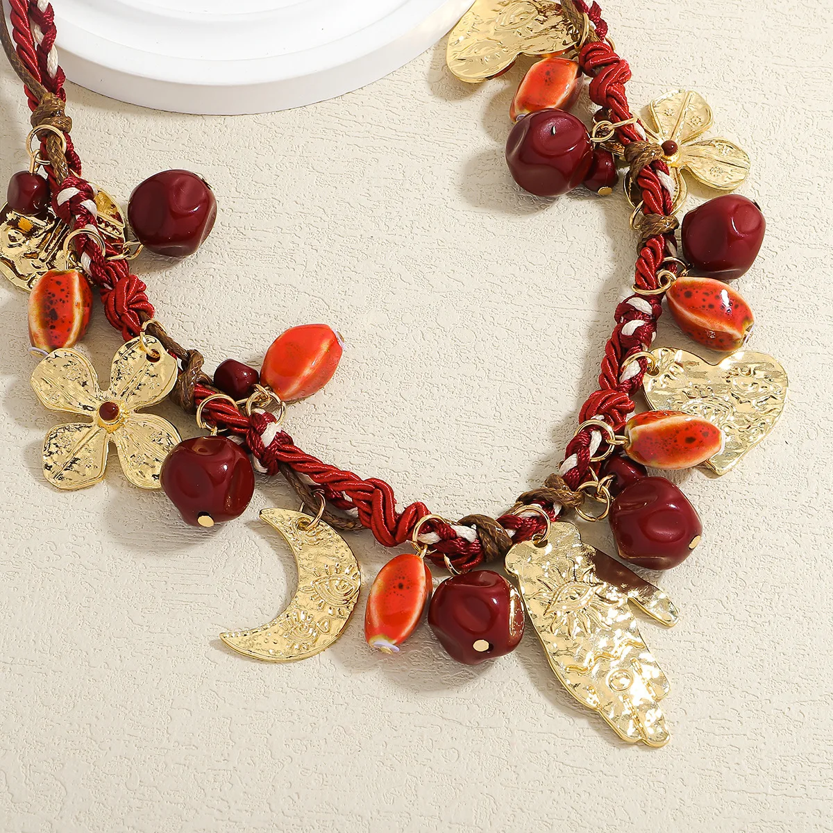 Boho Metal Butterfly Love Heart Beads Necklace For Women Ethnic Trendy Handmade Red Rope Choker Chain Jewelry Office Party Gift