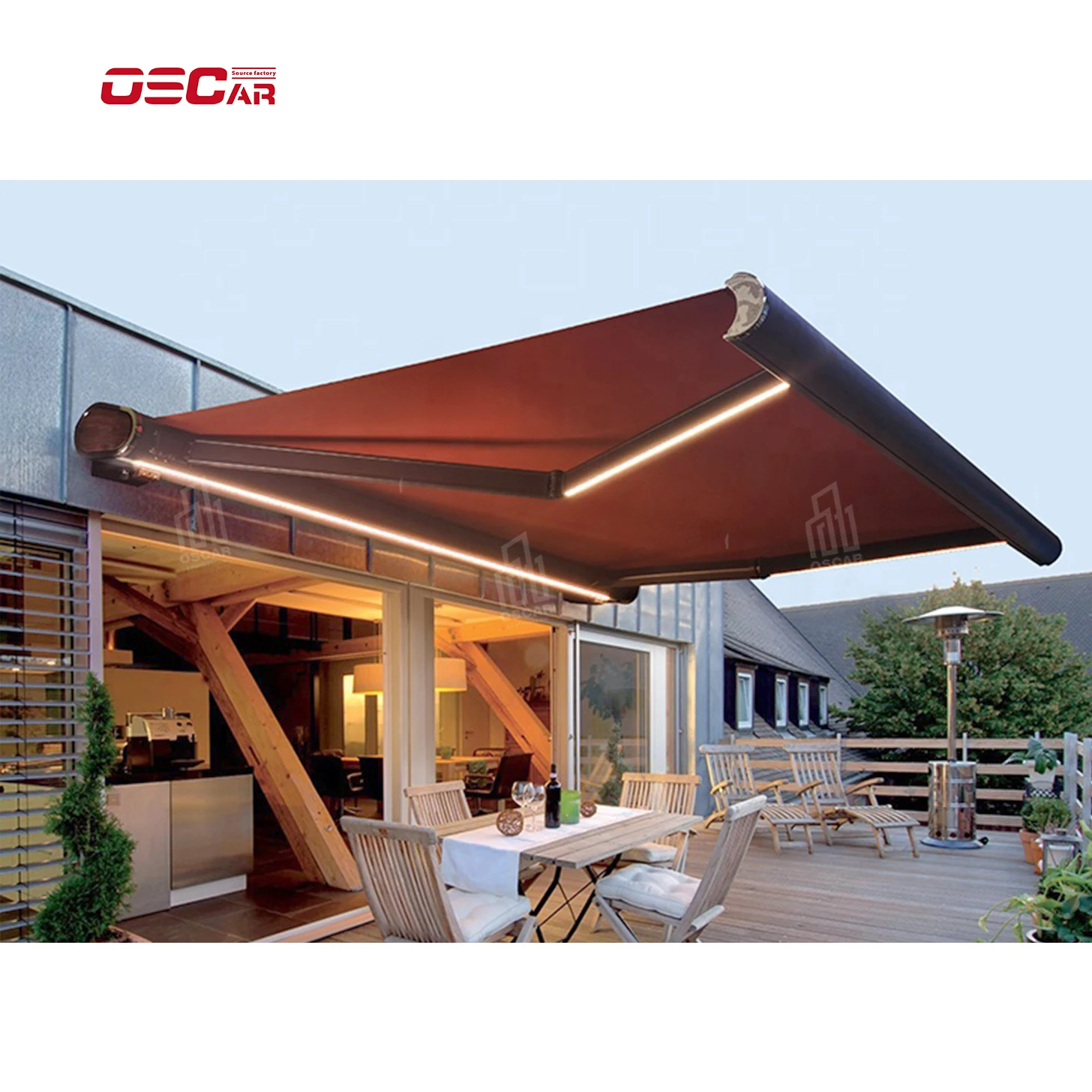 

4m*2m Customized Sizes Full Cassette Motorise Retractable Folding Arm Awning With LED Light