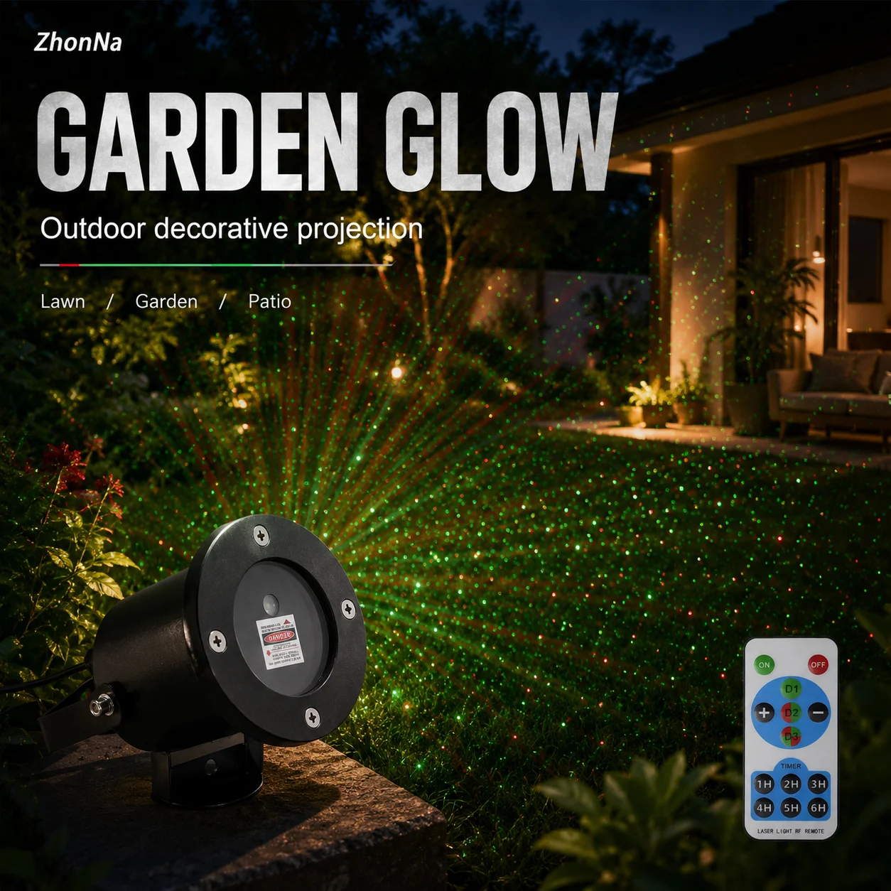 ZhonNa Red Green Laser Projection Lamp RF Remote Outdoor Garden Starry Light Portable Lighting Accessory Christmas Decor Holiday