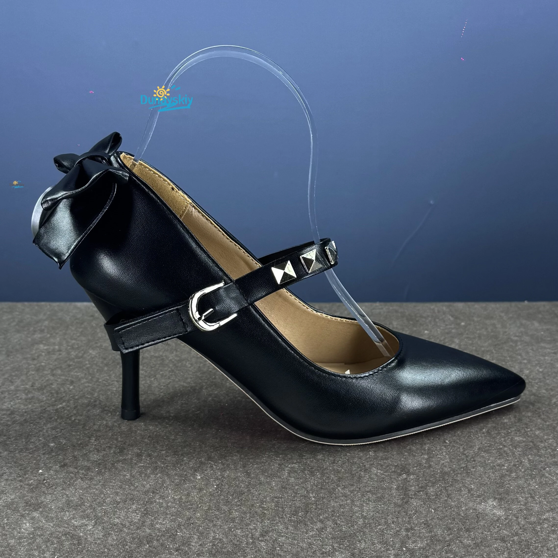 

Sexy High Heels 8.5cm Red Sole Studded Zenless Zone Zero Ramiel Cosplay Shoes Black Bow Design for Party Cosplay